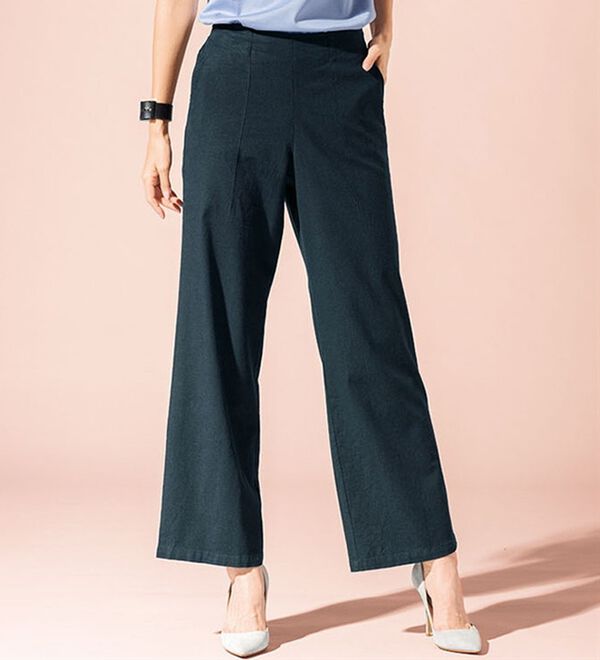 リネン混ストレッチ冷感ワイドパンツ - ベルーナ【公式】