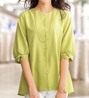 BELLUNA（ベルーナ）の「サラリ麻調素材袖リボンペプラムブラウス（ブラウス）」｜詳細画像