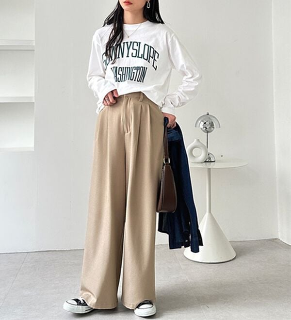 GeeRA（ジーラ）の「着心地抜群！ハイウエストダブルタックワイドパンツ（フルレングスパンツ）」｜詳細画像