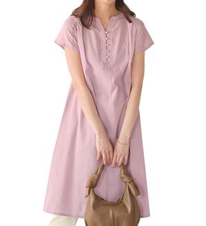 BELLUNA（ベルーナ）の「楊柳素材涼やかシャツワンピース（シャツワンピース）」｜ピンク