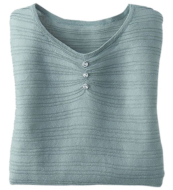 BELLUNA（ベルーナ）の「編地変化シアーボーダーニット（ニット・セーター）」｜セージ