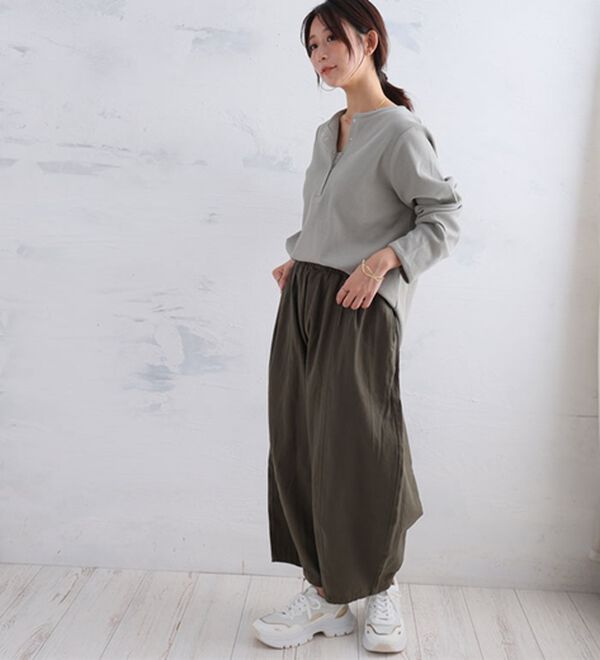A HAPPY MARILYN（アハッピーマリリン）の「【Ｌ～８Ｌ】綿１００％ さらっと優しいコットン バレルレッグパンツ カーブパンツ 選べる２丈（ワイドパンツ・ガウチョ）」｜詳細画像