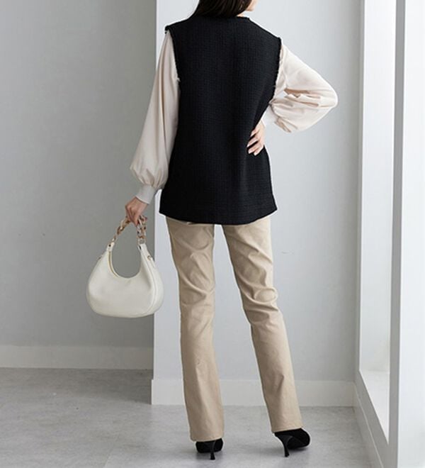 BELLUNA（ベルーナ）の「【選べる裏起毛】静電気防止！ヘリンボーンブーツカットパンツ（フルレングスパンツ）」｜詳細画像