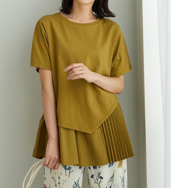 BELLUNA（ベルーナ）の「異素材使い裾アシメデザインチュニック（チュニック）」｜詳細画像