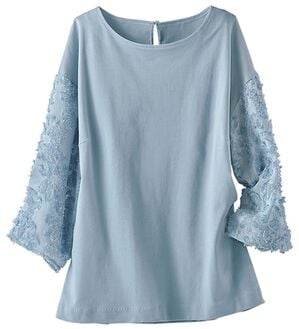 BELLUNA（ベルーナ）の「なめらかカットソー異素材使いプルオーバー（カットソー）」｜サックス