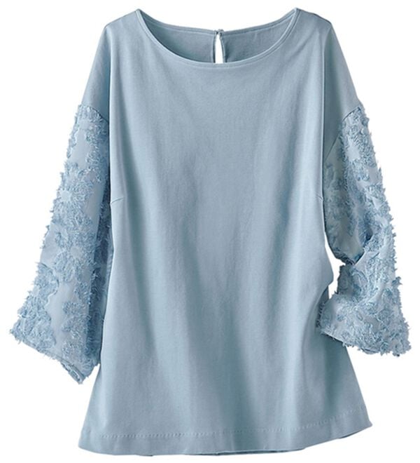 BELLUNA（ベルーナ）の「なめらかカットソー異素材使いプルオーバー（カットソー）」｜サックス