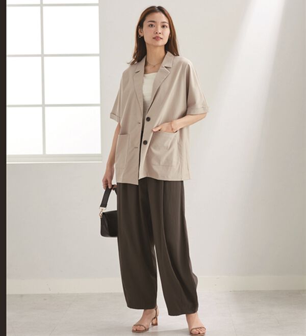 BELLUNA（ベルーナ）の「サラリ快適！ビンテージ調素材半袖テーラードジャケット（テーラードジャケット）」｜詳細画像