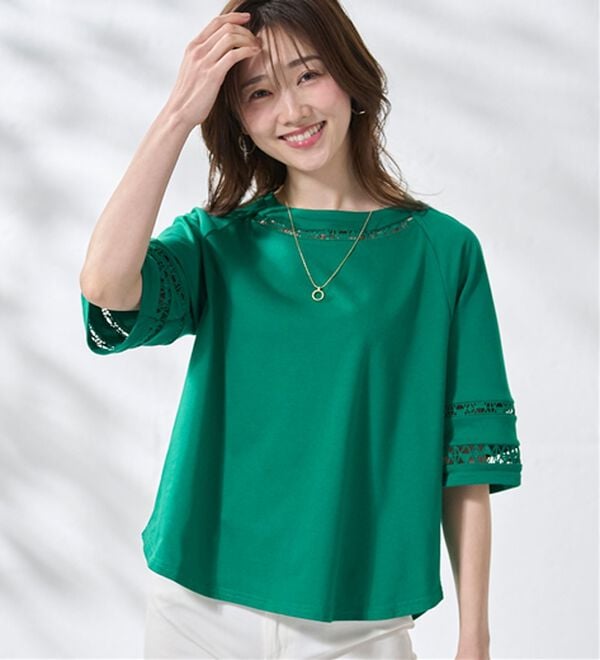 BELLUNA（ベルーナ）の「衿＆袖ハシゴレース使いプルオーバー（カットソー）」｜詳細画像