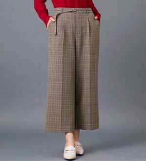 BELLUNA（ベルーナ）の「サマ見え（Ｗ）ベルト付ワイドパンツ（ワイドパンツ・ガウチョ）」｜ブラウン系チェック