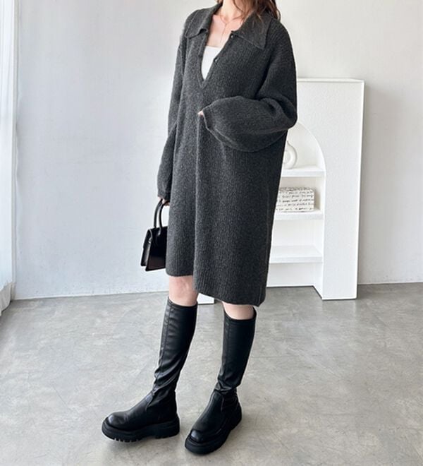 GeeRA（ジーラ）の「ポロ衿ミニニットワンピース（ニットワンピース）」｜詳細画像