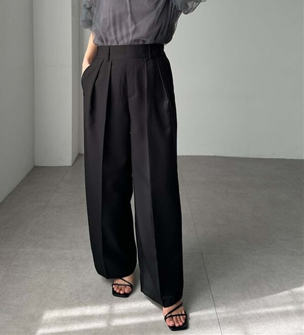 RANAN（ラナン）の「【選べる股下】きれい見え２タックワイドスラックス（ワイドパンツ・ガウチョ）」｜詳細画像