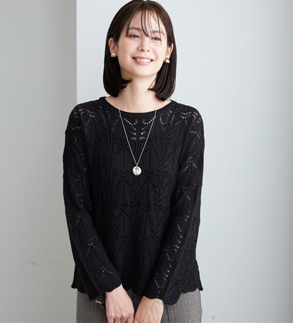 BELLUNA（ベルーナ）の「リボン柄透かし編ニットプルオーバー（ニット・セーター）」｜詳細画像