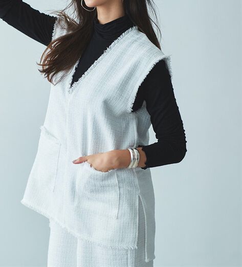 生成り色クシュクシュホワイト花柄シングルウェーブ手作りネック  