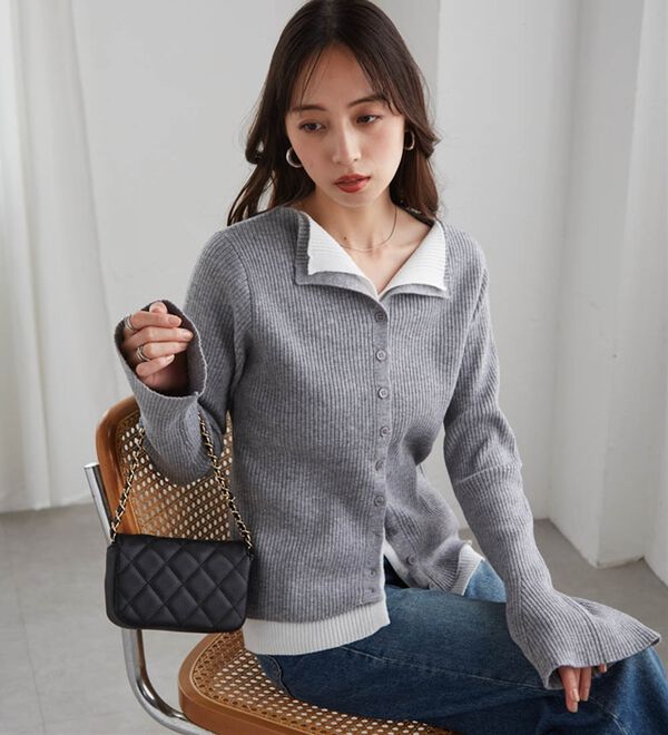 RANAN（ラナン）の「レイヤード配色ニットカーディガン（ニットカーディガン）」｜詳細画像