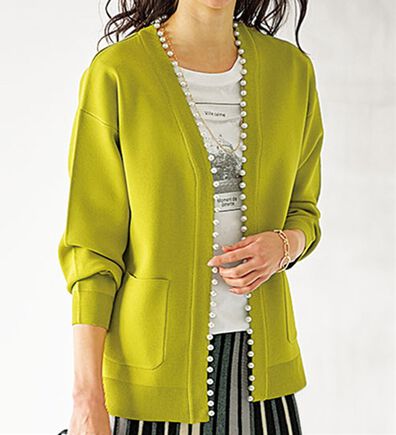 BELLUNA（ベルーナ）の「パール使いノーカラーカーディガン（ニットカーディガン）」