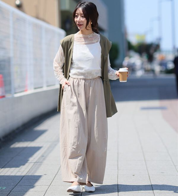 A HAPPY MARILYN（アハッピーマリリン）の「【Ｌ～８Ｌ】綿１００％ さらっと優しいコットン バレルレッグパンツ カーブパンツ 選べる２丈（ワイドパンツ・ガウチョ）」｜詳細画像