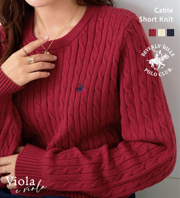 Viola e Viola（ヴィオラ エ ヴィオラ）の「【ビバリーヒルズポロクラブ】ケーブル柄ショートニット（ニット・セーター）」｜詳細画像