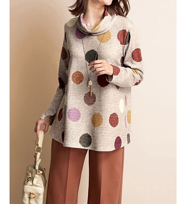 BELLUNA（ベルーナ）の「ドット柄編地調プリントプルオーバー（カットソー）」｜詳細画像