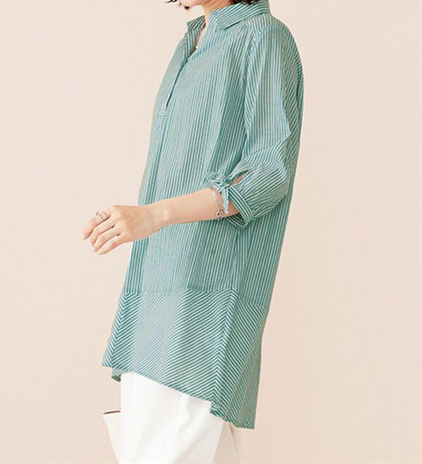 BELLUNA（ベルーナ）の「綿１００％ストライプ袖リボンチュニック（チュニック）」｜詳細画像