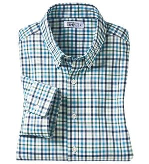 「＜シンプル＆プラス＞パナマ織チェックシャツ（メンズシャツ）」｜グリーンチェック