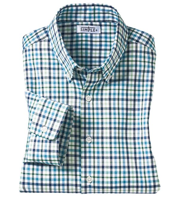 「＜シンプル＆プラス＞パナマ織チェックシャツ（メンズシャツ）」｜グリーンチェック