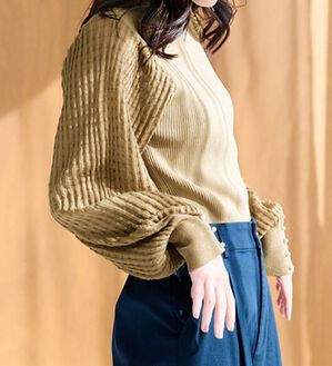 RANAN（ラナン）の「パール調ボタン付シアー袖ニットプルオーバー（ニット・セーター）」｜ベージュ