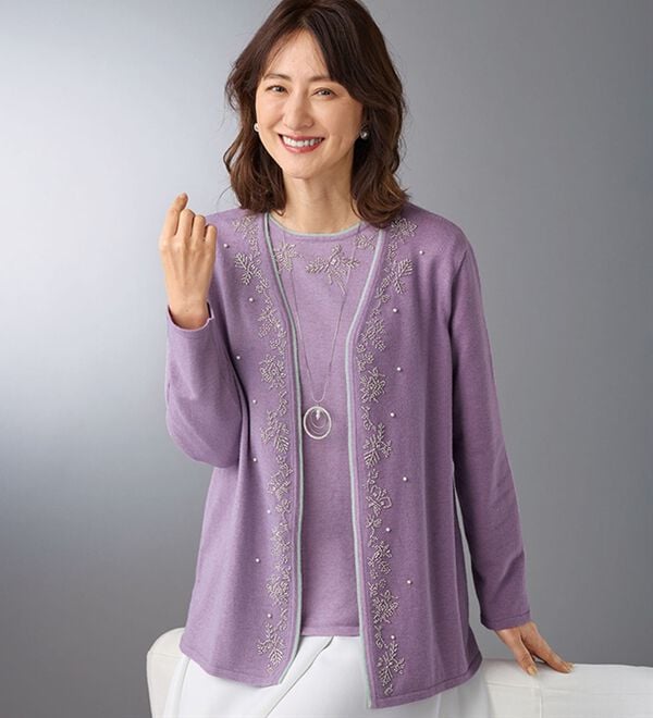 BELLUNA（ベルーナ）の「ビーズ刺しゅう使いニットアンサンブル（ニットカーディガン）」｜詳細画像