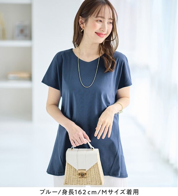 alotta（アロッタ）の「【接触冷感】細見え叶う！ＡラインフレアチュニックＴシャツ（チュニック）」｜詳細画像