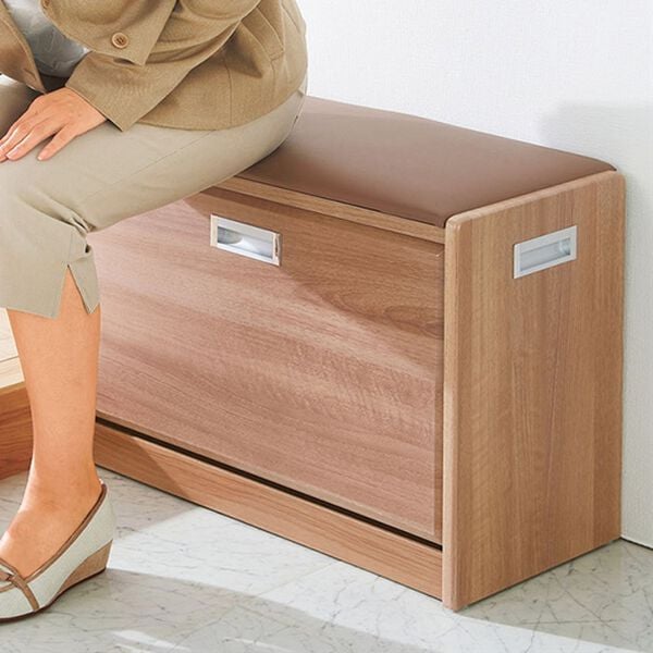 「腰かけ付シューズボックス（玄関収納・用品）」｜ライトブラウン