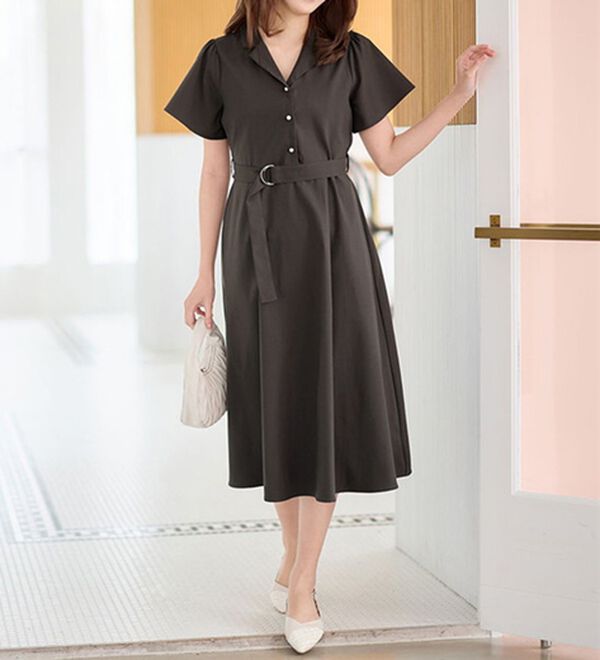 alotta（アロッタ）の「ベルト付オープンカラーフレアーワンピース（その他ワンピース）」｜詳細画像