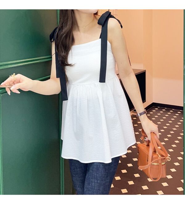 GeeRA（ジーラ）の「バイカラーぽこぽこリボンビスチェ（ブラウス）」｜詳細画像