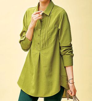 BELLUNA（ベルーナ）の「麻調素材タックデザインシャツチュニック（チュニック）」｜ライムイエロー