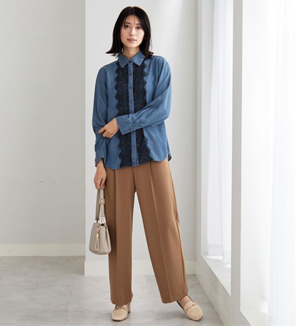 BELLUNA（ベルーナ）の「デニム素材レース使いシャツチュニック（チュニック）」｜詳細画像