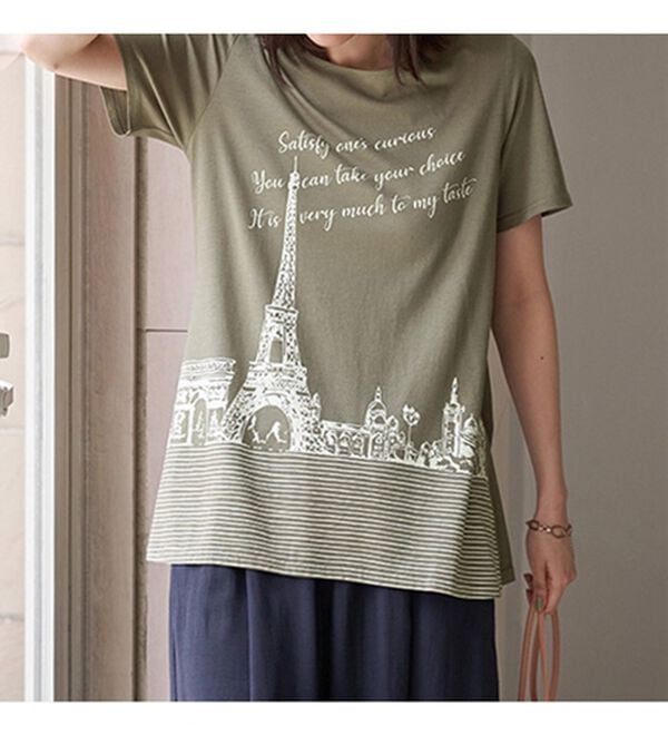 BELLUNA（ベルーナ）の「綿・テンセル（ＴＭ）繊維ロング丈プリントＴシャツ（Tシャツ）」｜詳細画像