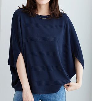 BELLUNA（ベルーナ）の「ボーダージャカードゆったりドルマンプルオーバー（カットソー）」｜ネイビー