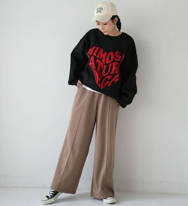 A HAPPY MARILYN（アハッピーマリリン）の「【Ｌ～８Ｌ】【ハピぽか裏起毛】２丈から選ぶセンターシームパンツ 毛玉になりにくい（ワイドパンツ・ガウチョ）」｜詳細画像