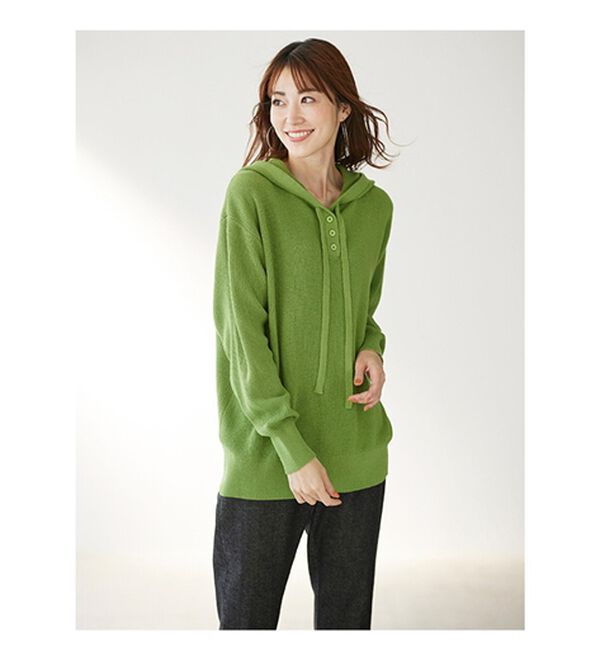 BELLUNA（ベルーナ）の「ゆるっと大人カジュアルあぜ編ニットフーディー（ニット・セーター）」｜詳細画像