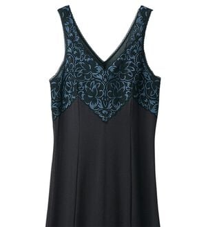 「レースがお洒落な綿混スリップ（肌着・インナーウェア）」｜ブラック65cm丈