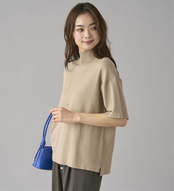 BELLUNA（ベルーナ）の「【選べるデザイン】Ｔシャツが苦手な方に！ひんやり綿混ニットＴ（ニット・セーター）」｜詳細画像