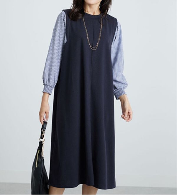 BELLUNA（ベルーナ）の「袖切替デザインハイネックワンピース（カットソーワンピース）」｜詳細画像