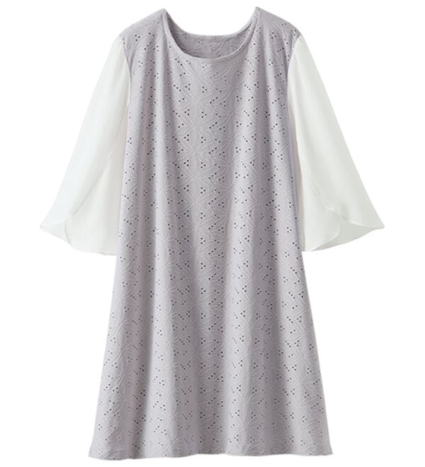 BELLUNA（ベルーナ）の「【体型カバー】花柄カットソーレース袖切替デザインチュニック（チュニック）」｜詳細画像