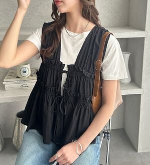 GeeRA（ジーラ）の「ギャザーリボンノースリブラウス（ブラウス）」｜ブラック