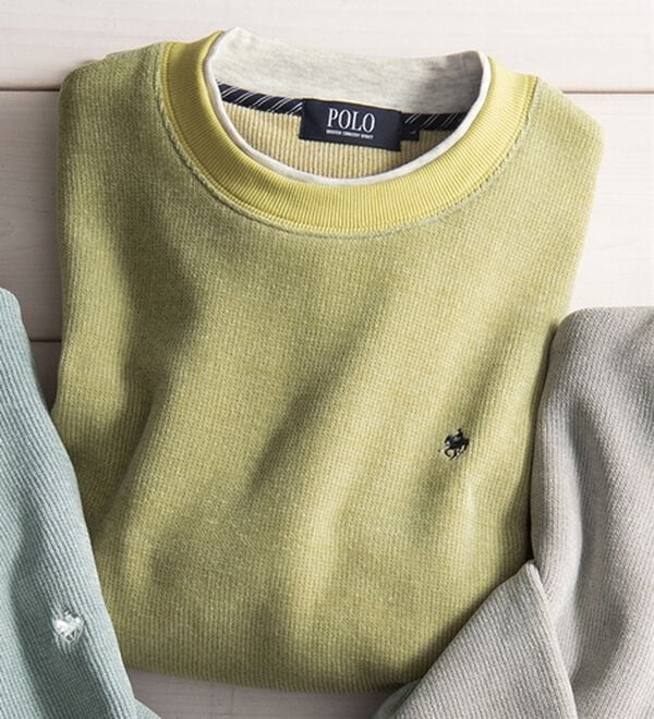 「＜ポロ・ビーシーエス＞大人の上品レイヤードトレーナー（メンズトレーナー）」｜ピスタチオ