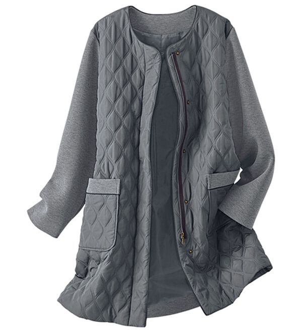 BELLUNA（ベルーナ）の「中わたキルティング切替ダンボール素材コート（ハーフコート）」｜杢グレー