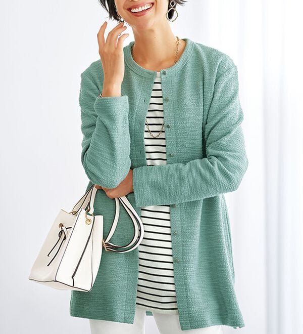 BELLUNA（ベルーナ）の「ツイード調カーデ&times;ボーダーアンサンブル（アンサンブル）」｜詳細画像