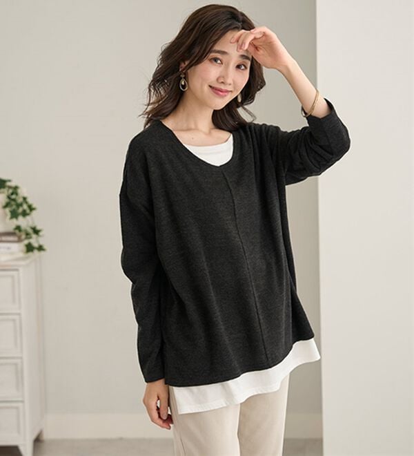 BELLUNA（ベルーナ）の「杢調素材レイヤード風チュニック（チュニック）」｜詳細画像