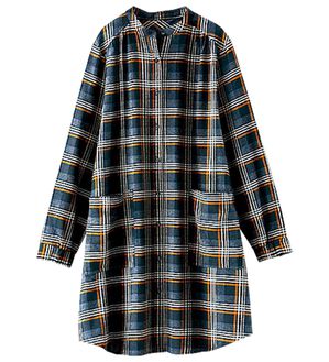 BELLUNA（ベルーナ）の「袖ゴム使いチェック柄シャツチュニック（チュニック）」｜チャコール系