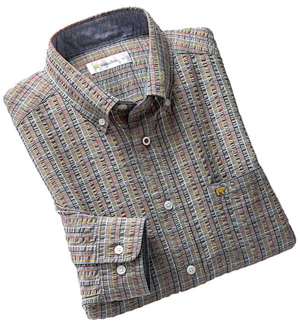 「＜ゴールデンベア＞袖丈選べる綿１００％サッカーシャツ（メンズシャツ）」｜グレー系