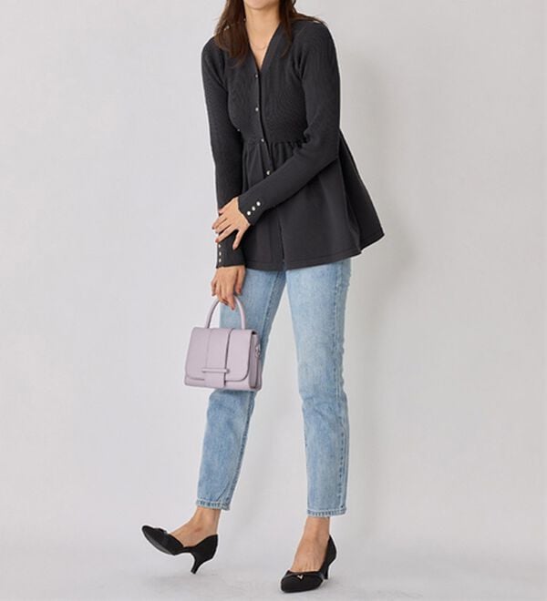 アルアバイル　パフスリーブペプラムカーディガン　フレア　Vネック カーディガン v neck peplum cardigan /Vネック フレア ペプラム リブ