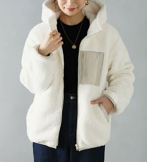 A HAPPY MARILYN（アハッピーマリリン）の「【大きいサイズ】【Ｌ～８Ｌ】中綿入りボアフードブルゾン（ブルゾン）」｜アイボリー